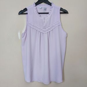 Naked Zebra light purple sleeveless blouse with ruffle detail at neckline